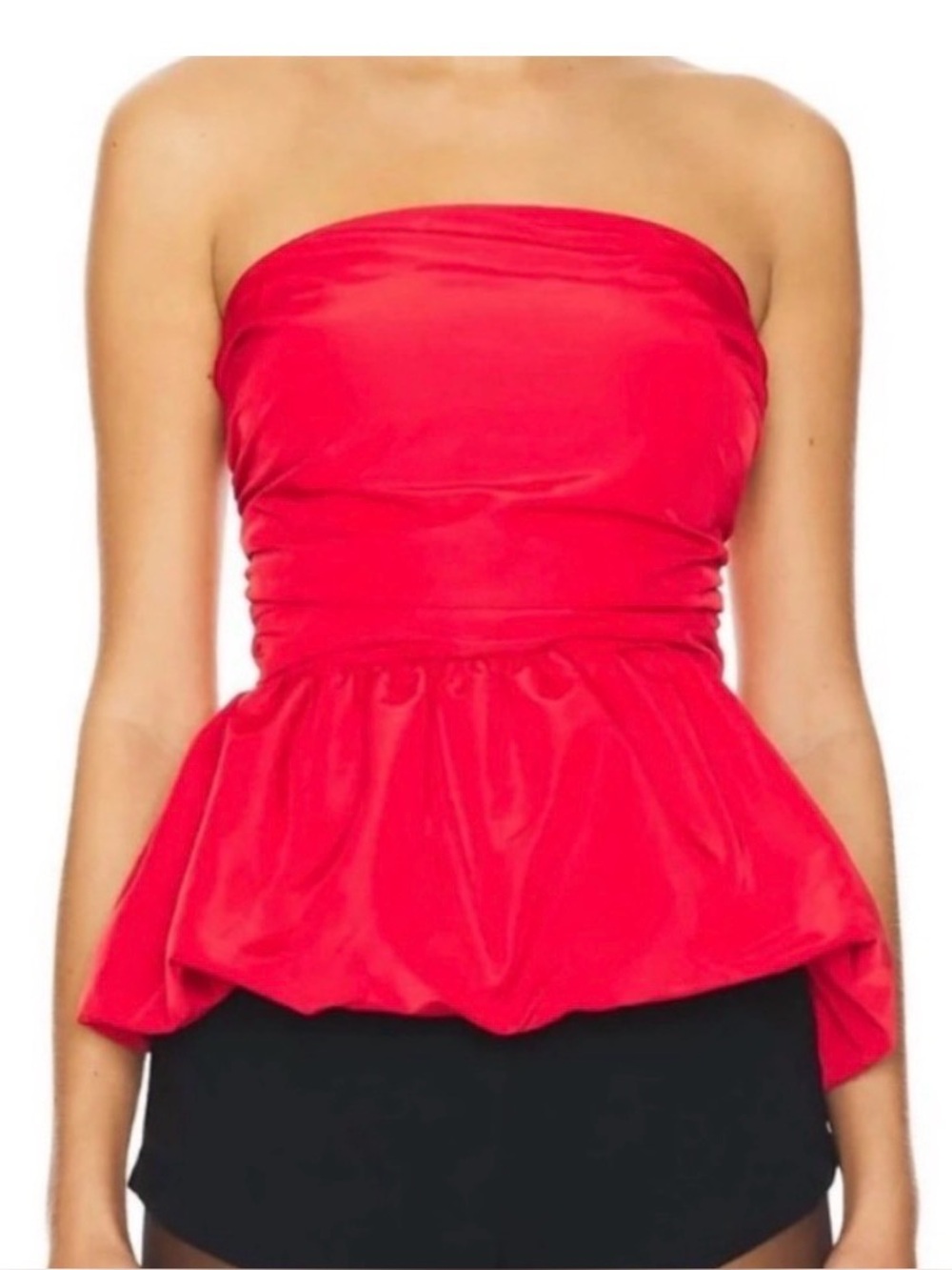 Steve Madden Strapless Peplum Top in Bright Red